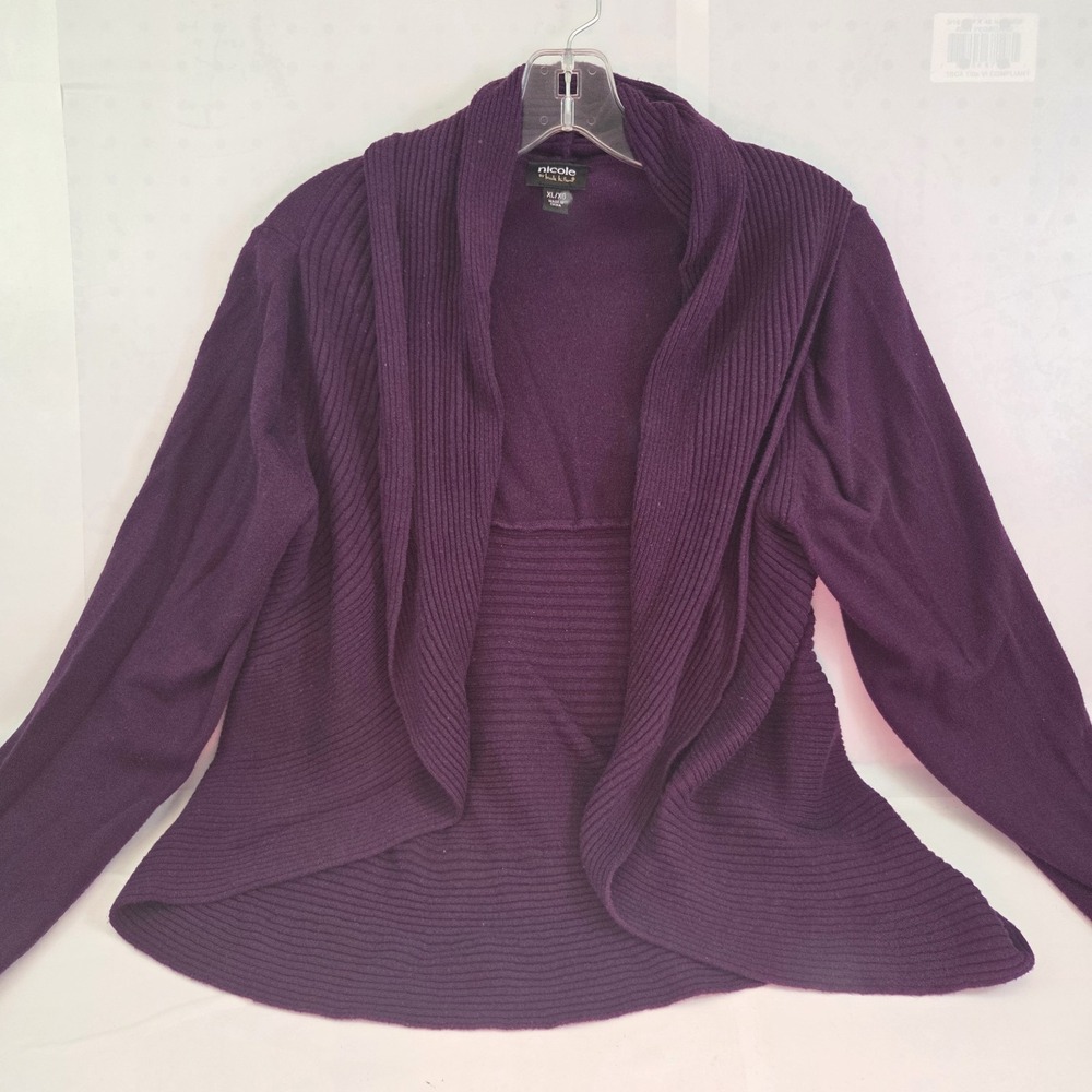 Nicole by Nicole Miller Cardigan Sweater Womens XL Purple Open Front